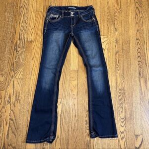 Amethyst Jeans Women's Size 5‎ BOOTCUT Blue Dark Wash Embellished Cowgirl Rodeo